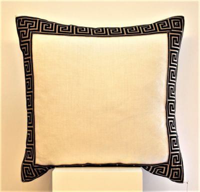 Greek Key Large Ivory Linen Cushion 
