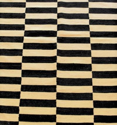 Pakistan Wool Kilim in Black & Beige Stripes 290 cm x 203 cm