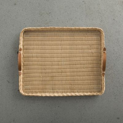 RATTAN TRAY LEATHER HANDLES LARGE
