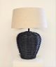 JAPON BLACK RATTAN LAM WITH LINEN LAMPSHADE