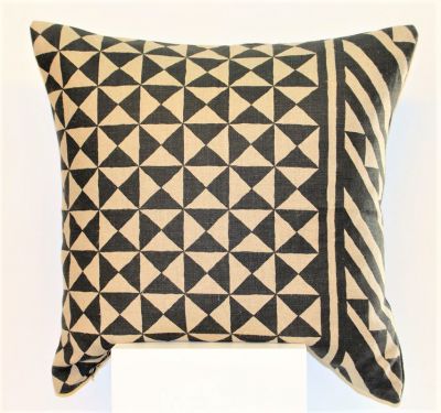 Tribes Linen Cushion in Black & Natural